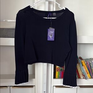 NWT Seraphine Amaya Maternity Bell Sleeve Pleated Nursing Top Sz 8 Navy Blue